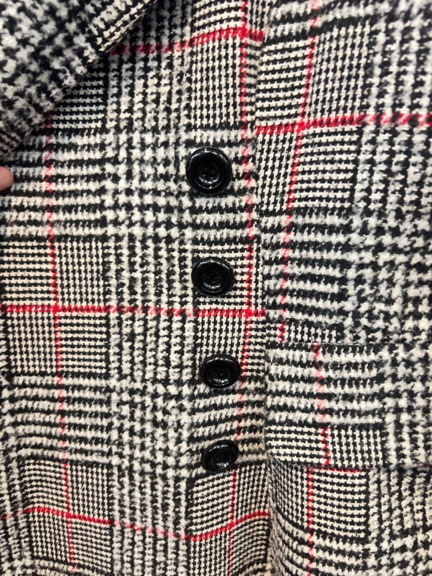 size UK22 black white with red houndstooth Hell Bunny jacket - long