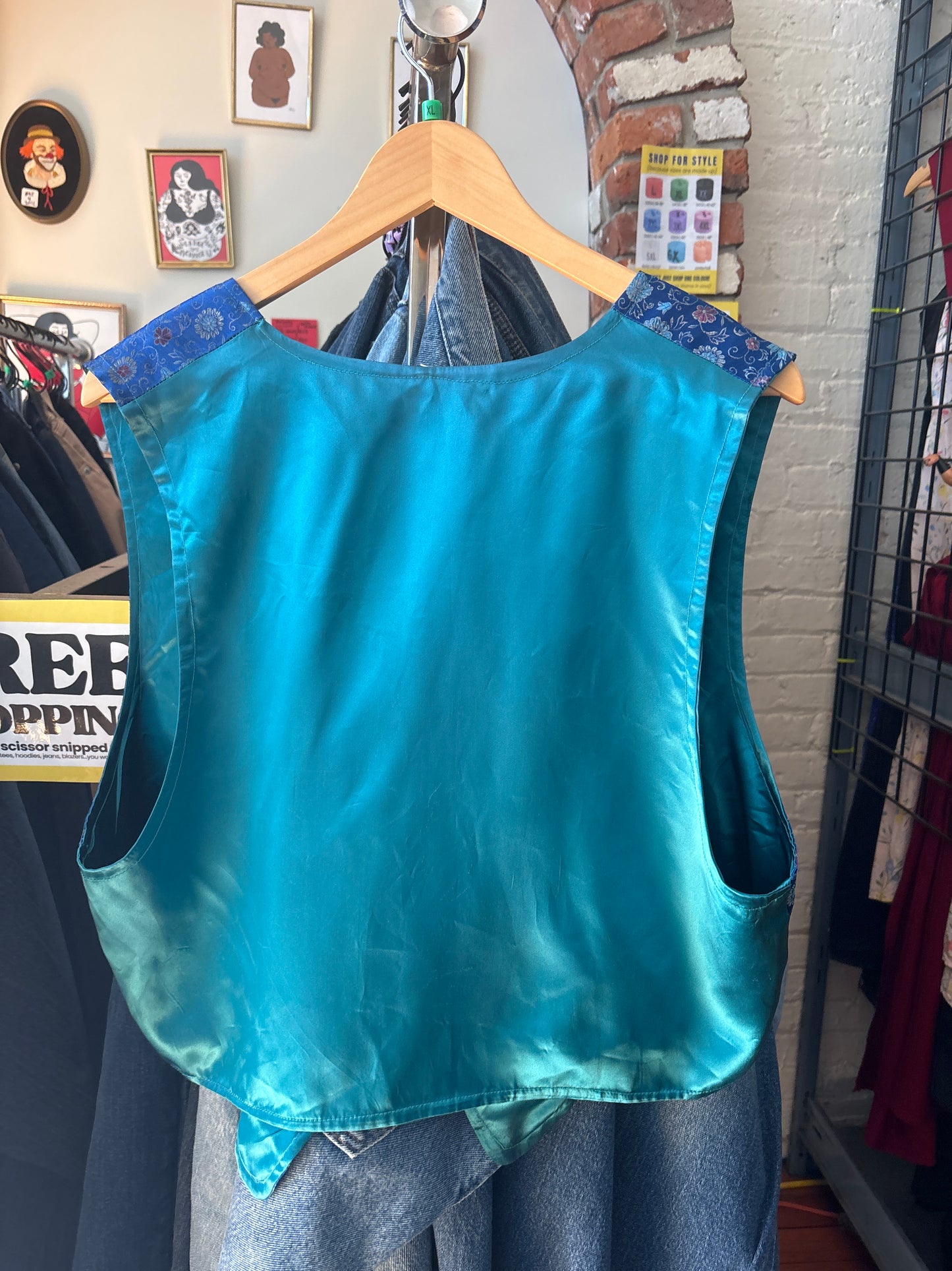 flex blue floral satin handmade vest