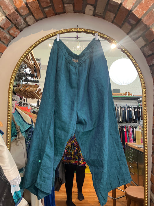 size 3G turquoise linen FLAX pants - wide leg