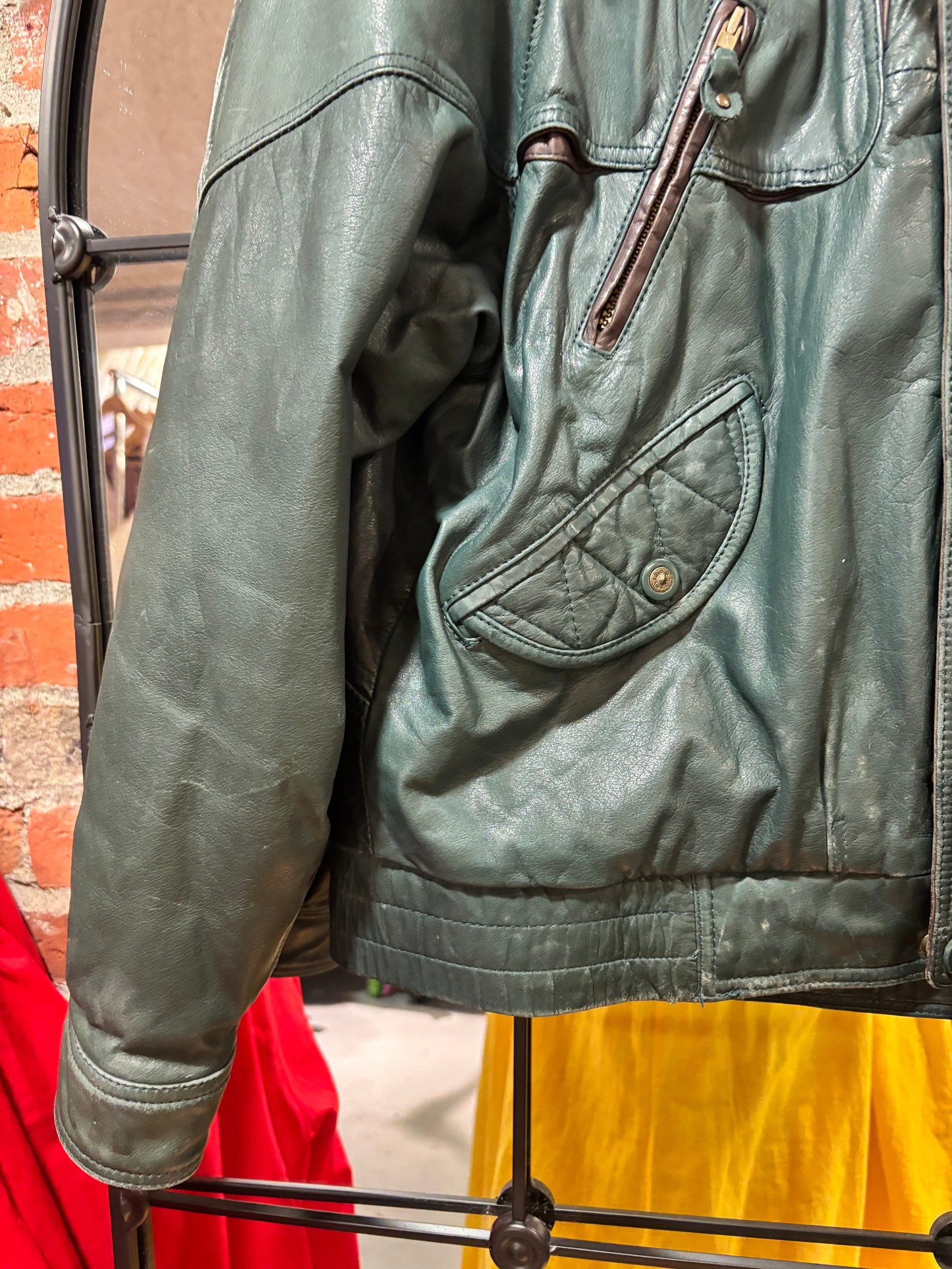 AS IS size M green leather cool inside VINTAGE Cricketeer jacket - bomber