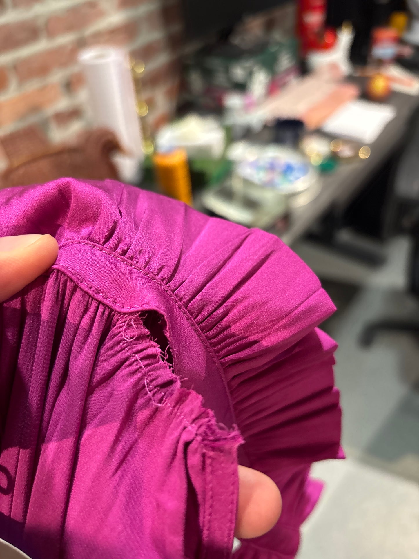 DAMAGED DONATED XL  brigfht fuschia satin The Drop dress