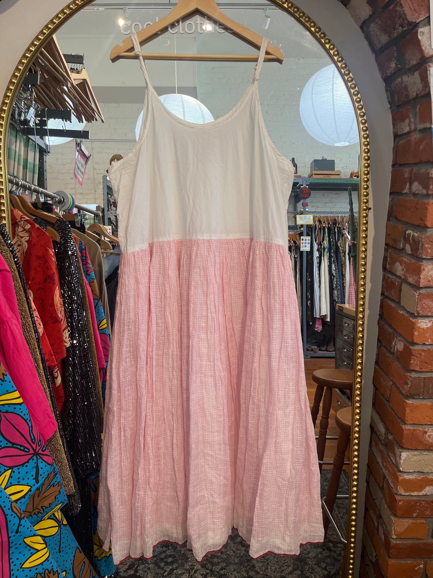 size XL white with pink gingham gauze Megby Designs dress - cami