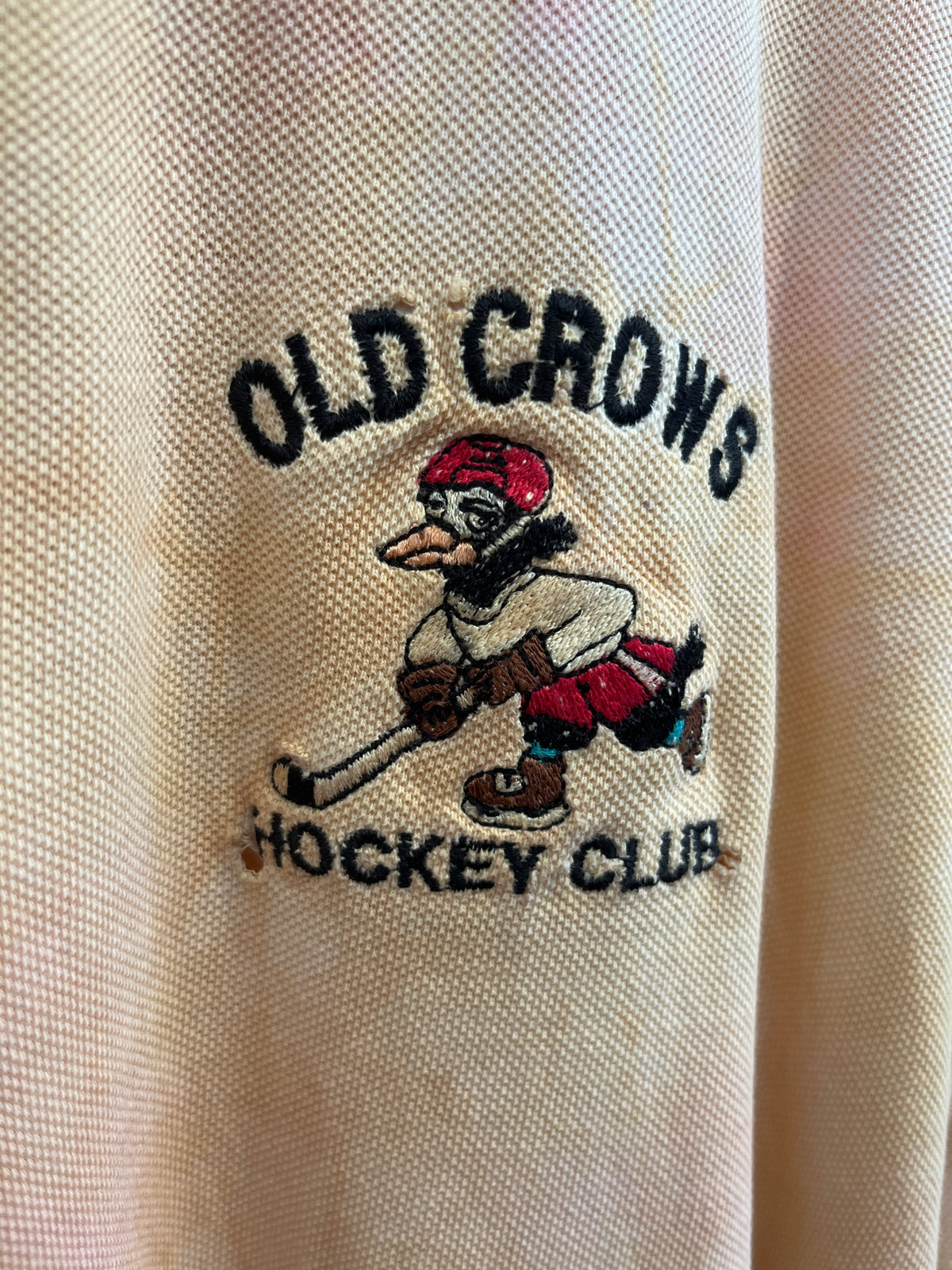 AS IS size XL vintage yellow dyed polo. old crow graphic
