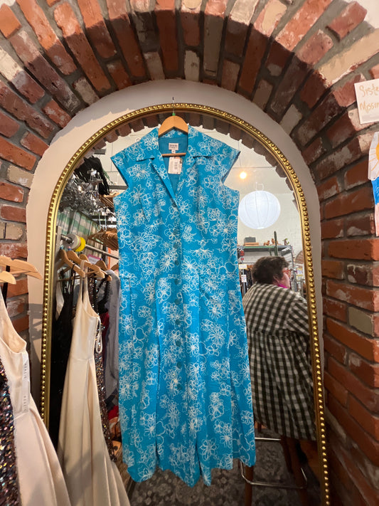 size 14 teal with flowers VINTAGE Dorby dress - button up