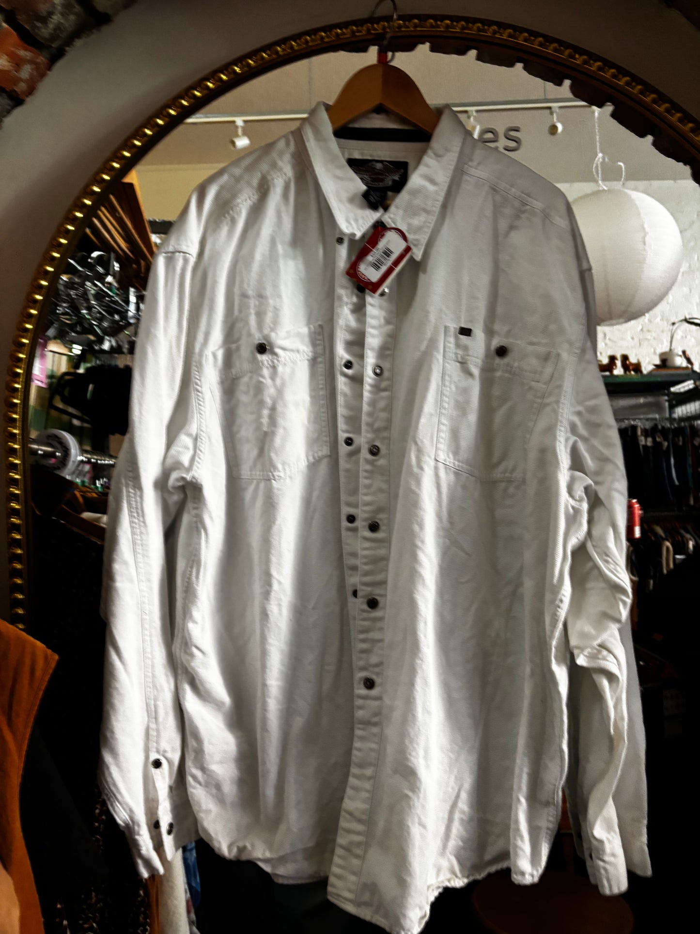 size 3XT white with snap buttons VINTAGE HARLEY Davidson AS IS  button up long sleeve