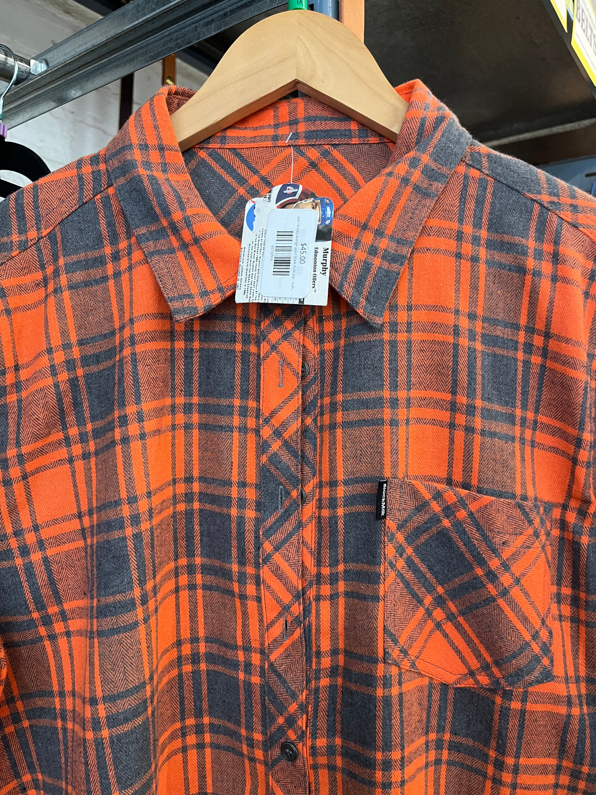 size 18 (lies) orange plaid black miilk top - button up