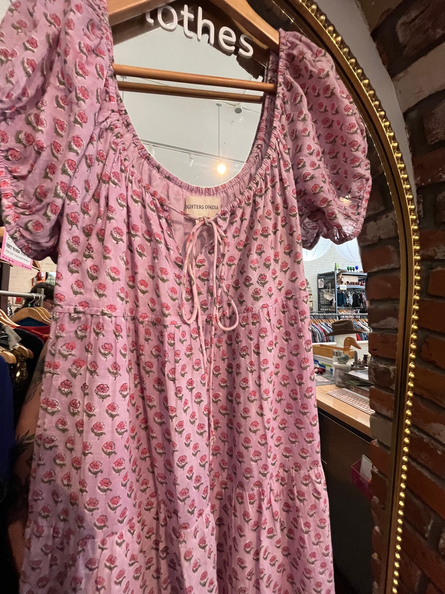 Size L Pinky floral pattern Daughters of India midi Dress