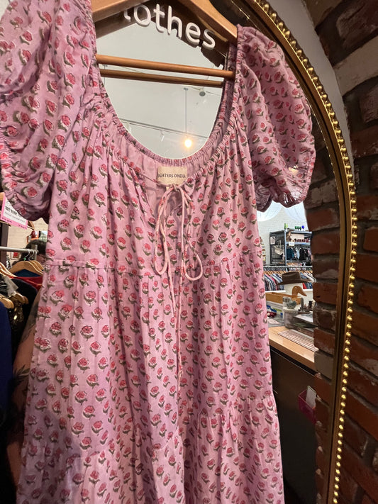 Size L Pinky floral pattern Daughters of India midi Dress