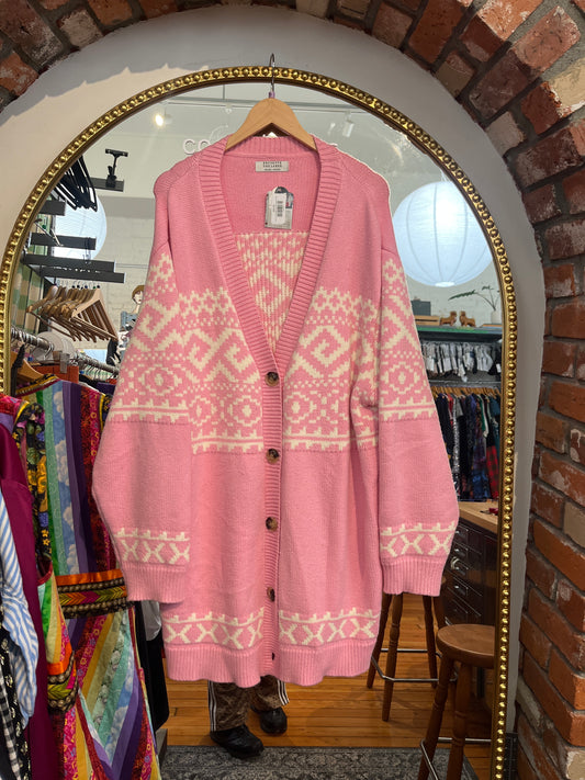 size 4X-5X pink pattern PILING Brunette the label cardigan - thick knit