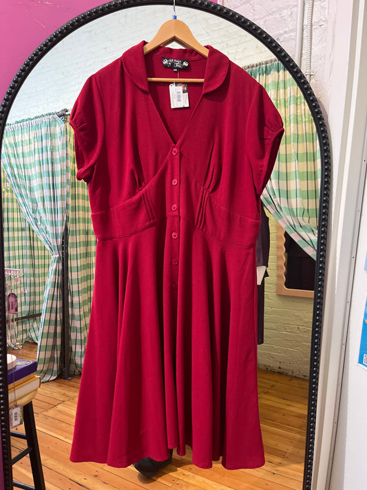 size UK 4X (1-3X US) red buttons and collar Hell Bunny dress - pinupy