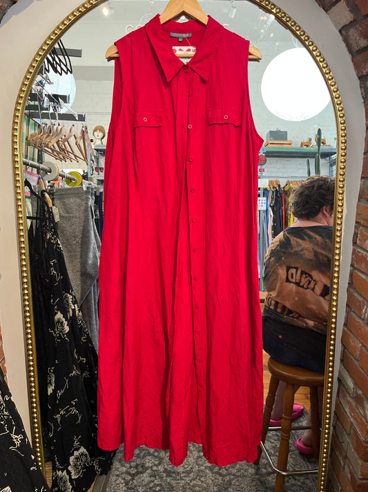 size 24 red linen blend VINTAGE Addition Elle dress - long