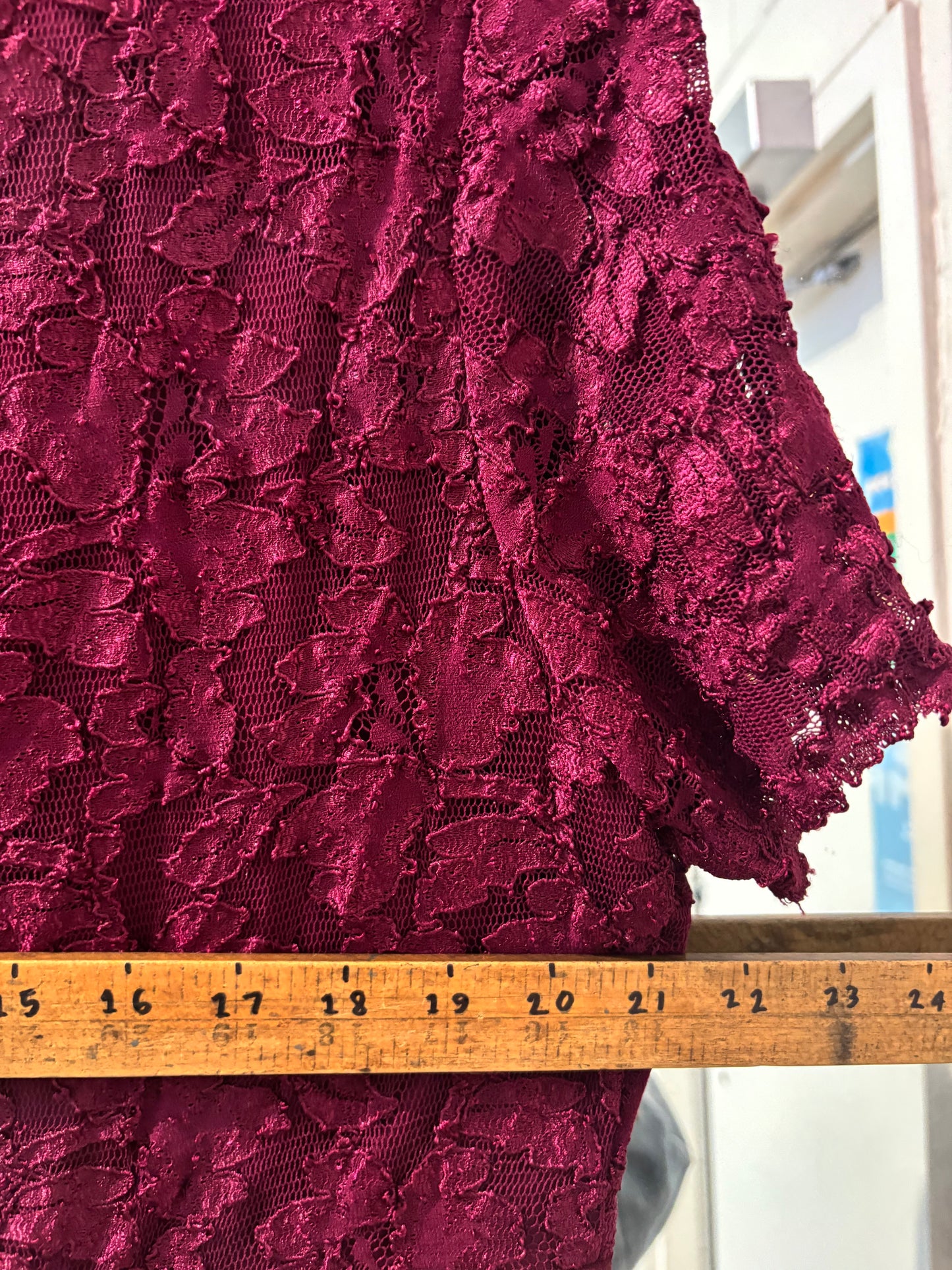 size 18 burgundy lace long vintage Michel Antoni dress -90s