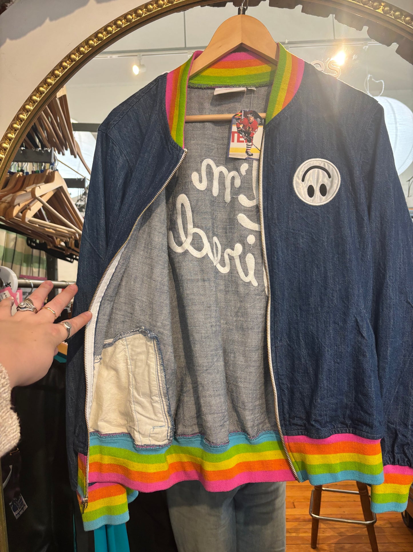 size XXL RARE Big Bud Press rainbow "I'm So Tired" jean jacket