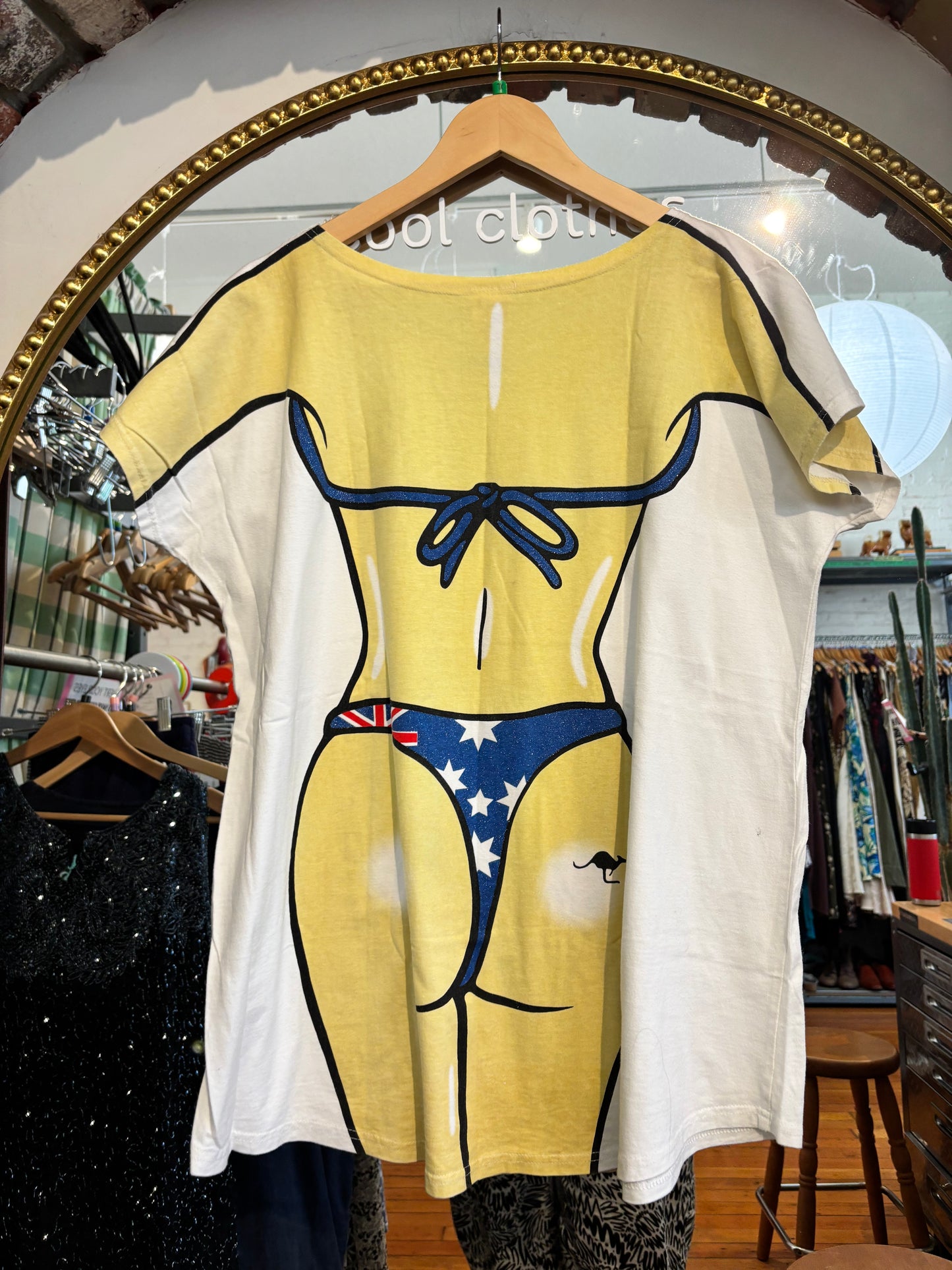 size XL white bikini Australia tee