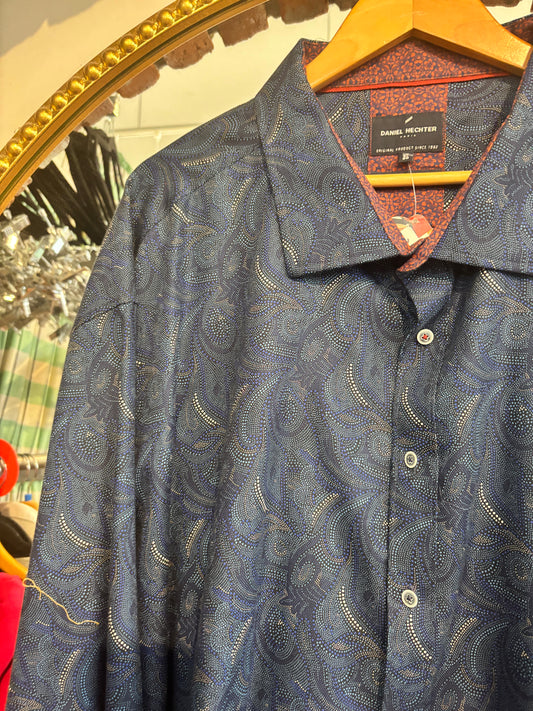 size 6X blue pattern Daniel Hechter button up