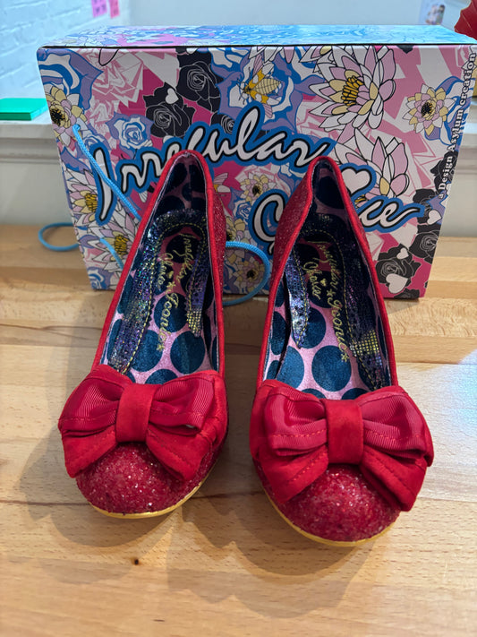 Size 41 wide red sparkle shoes - irregular choice