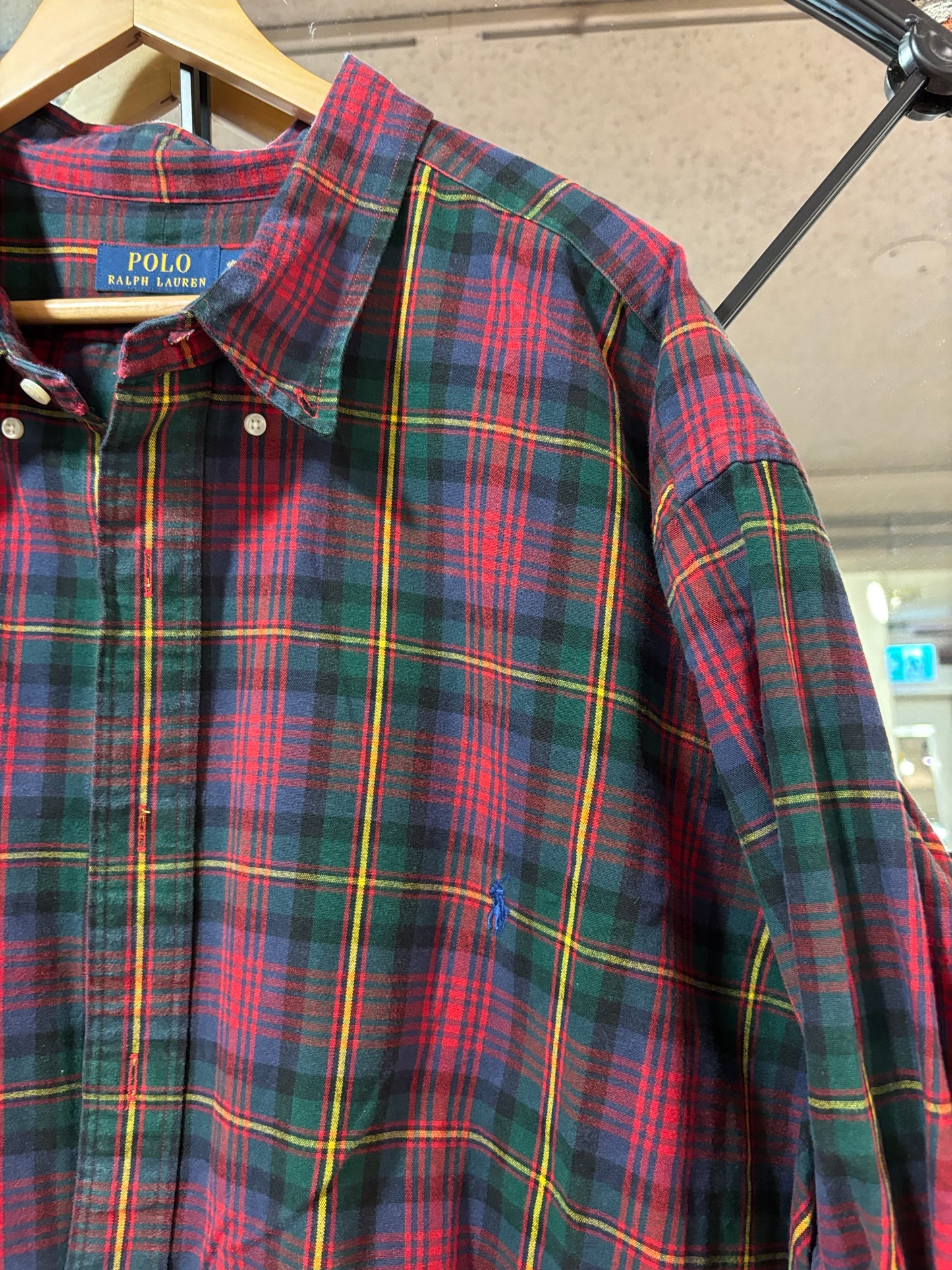 Size 4XB green red plaid Ralph Lauren long - button up