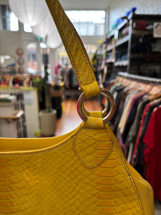 yellow faux leather VINTAGE Franco Sarto crescent bag