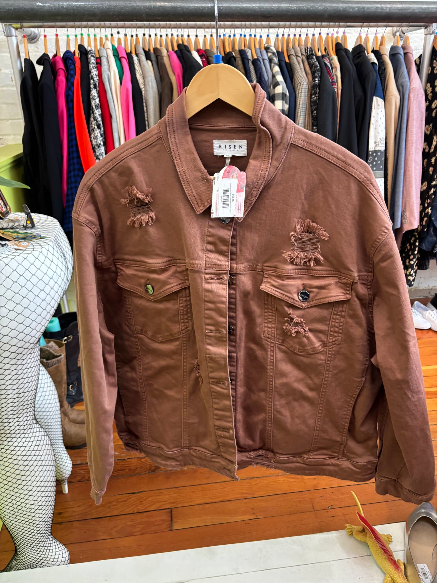 Size 2X brown denim Risen jean jacket