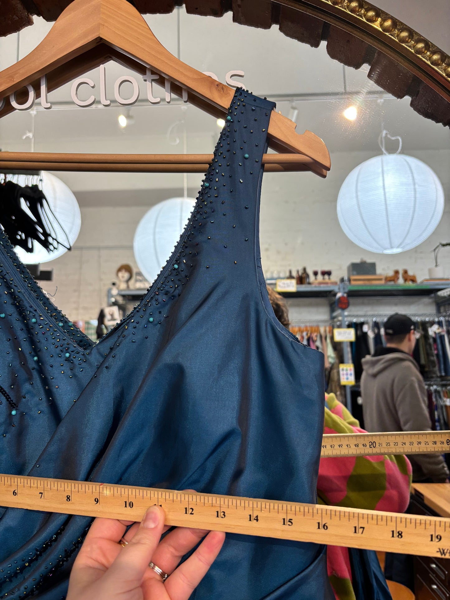 size 18 90s turquoise satin beaded vintage  dress - long cocktail