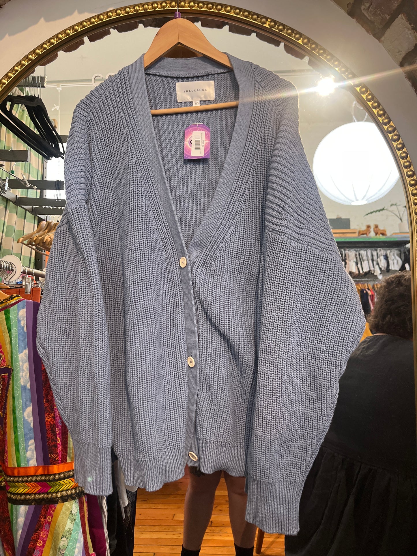 size 3X light blue knit Tradlands cardigan - cotton