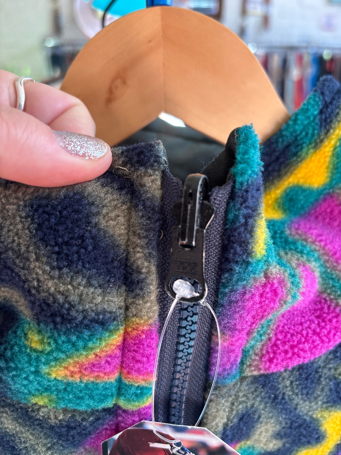size flex teal yellow fleece VINTAGE vest - reversible