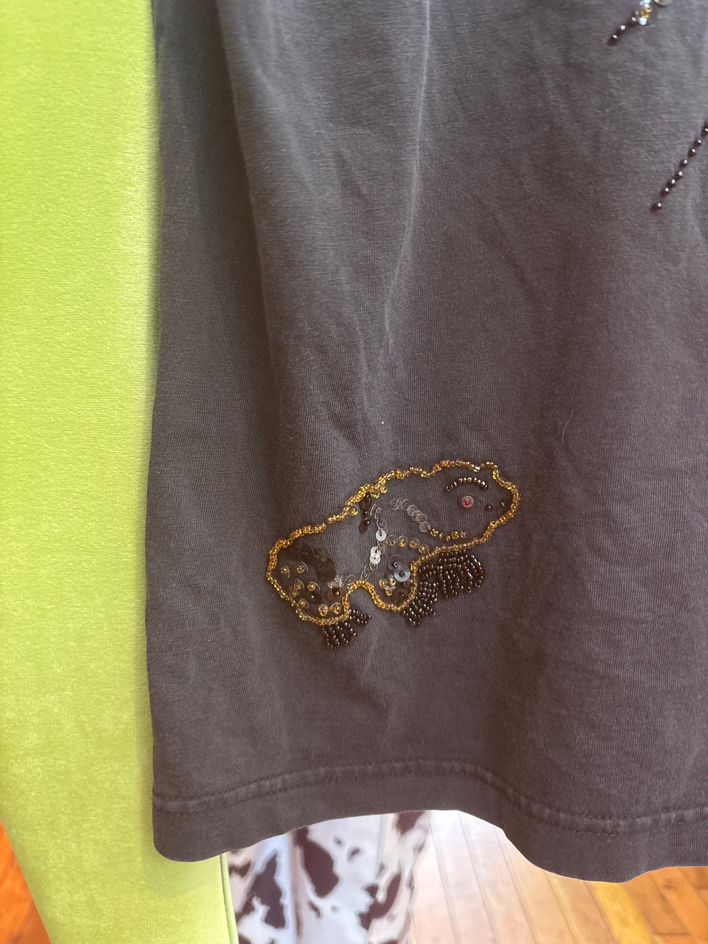 Size L silk-cotton beaded bug top vintage beaded top