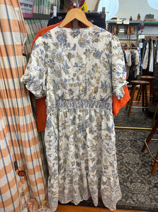 size 2X white with blue yellow florals LEA dress - maxi