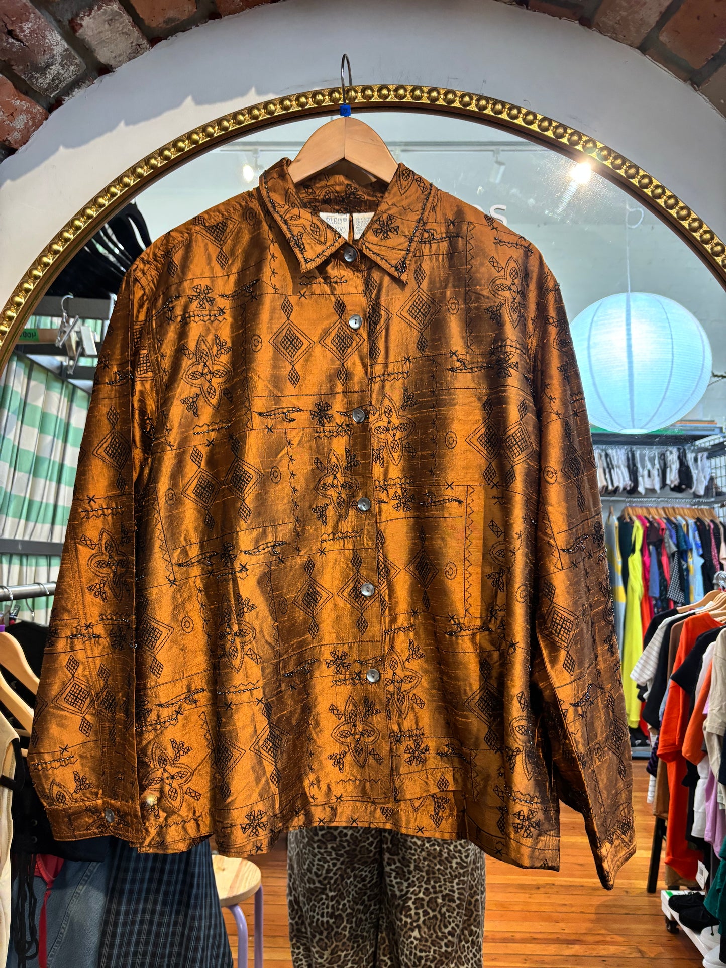 size 2X copper beading vintage Bleu Bayou top - button up