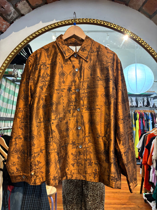 size 2X copper beading vintage Bleu Bayou top - button up