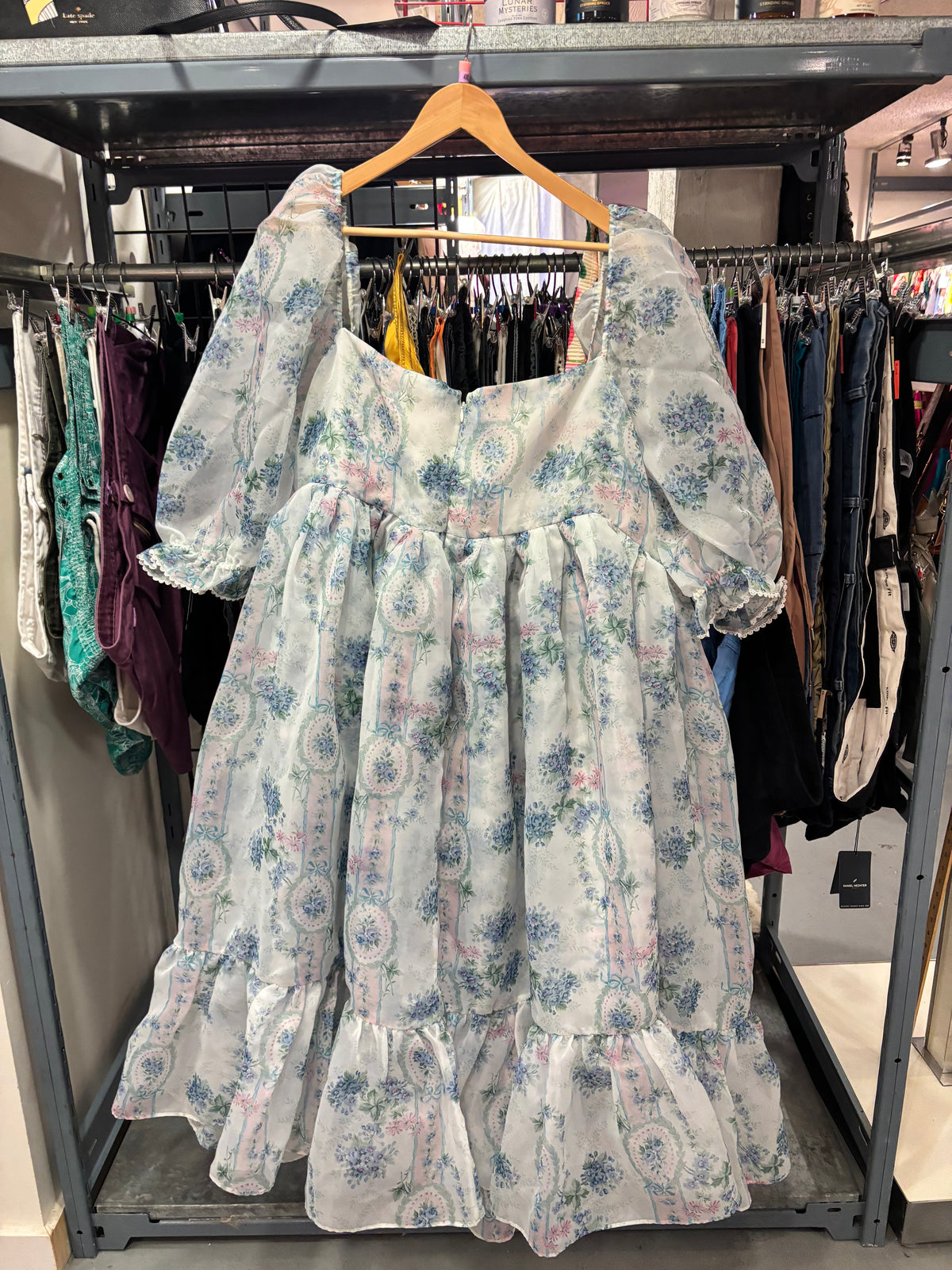 size 3-4X La Belle Etoile Organza French Puff Blue and White SELKIE dress - longer