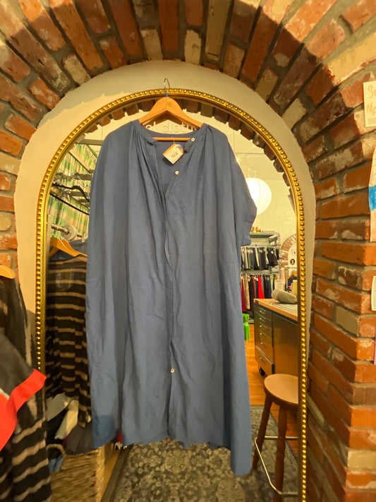 size flex blue linen Muna + Broad pattern dress - boxy