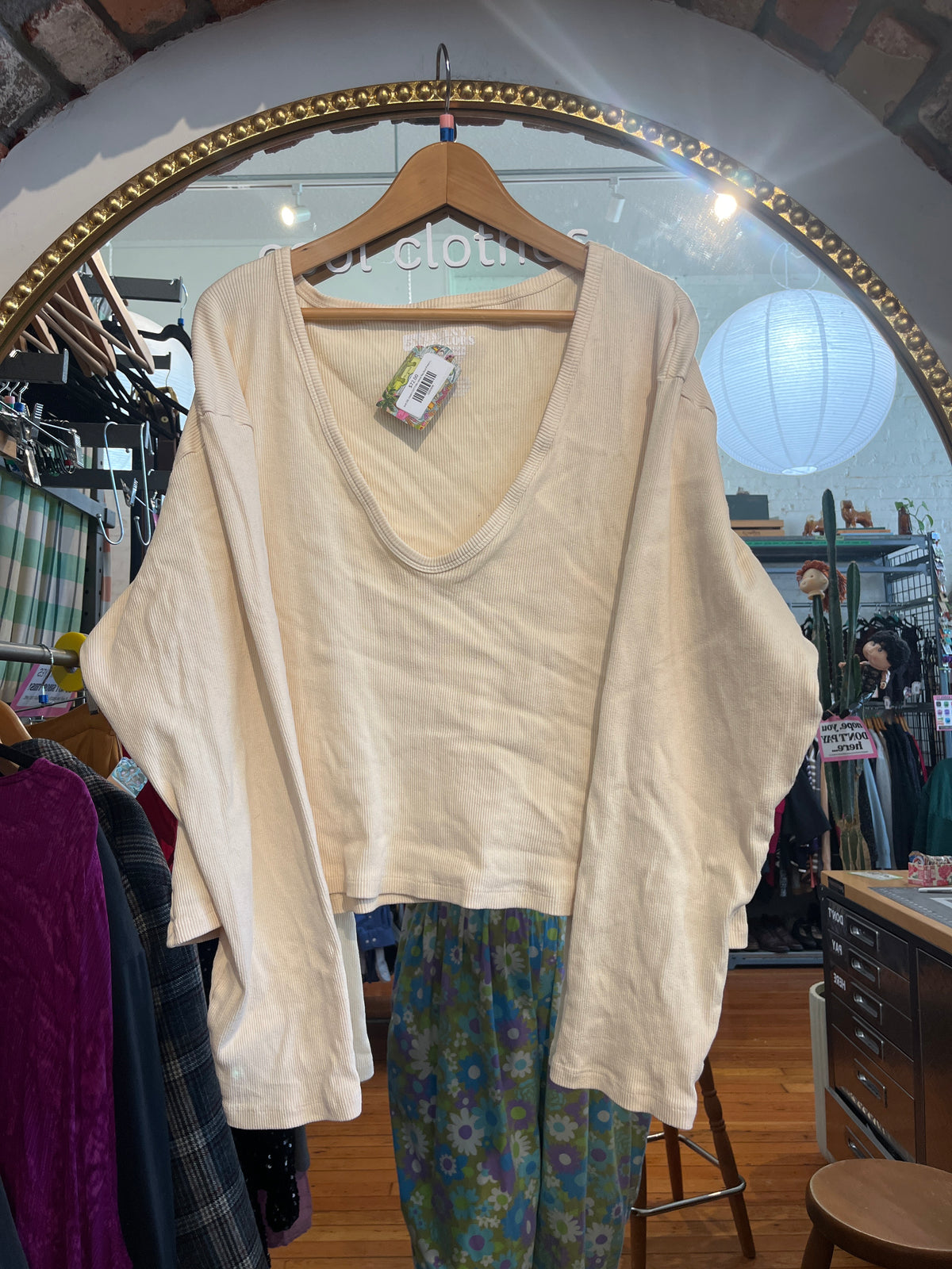 size 5XL cream COTTON ribbed Big Bud Press tee - long sleeve