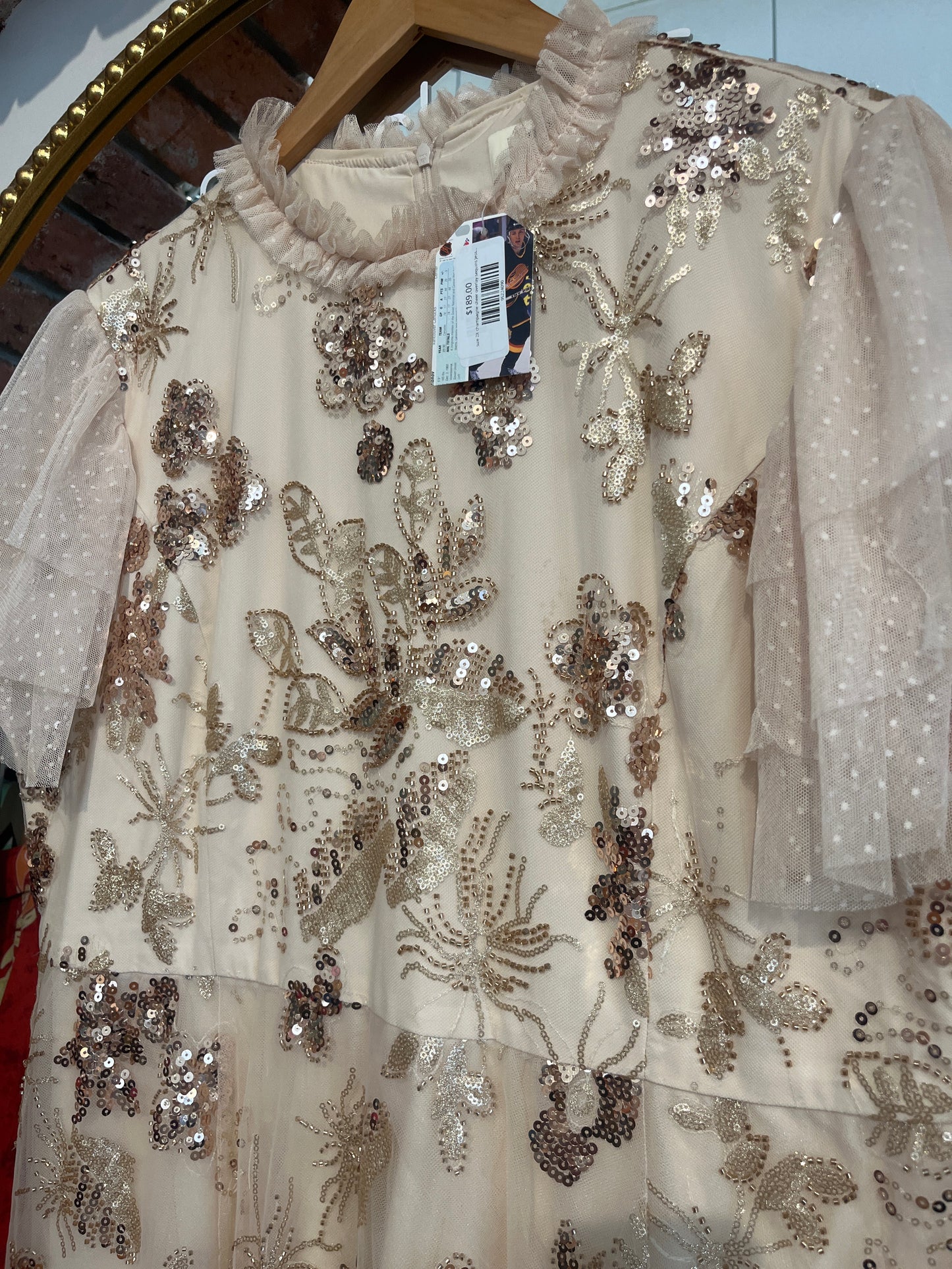 size 2X champagne sheer overlay sequins Jessakae dress - mid