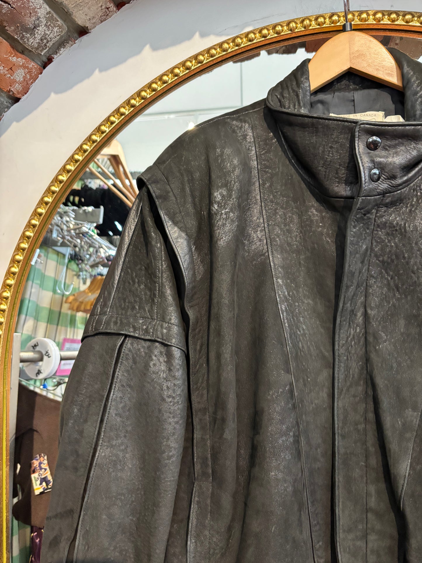 Size 46 tall black leather The Boutique of leathers jacket