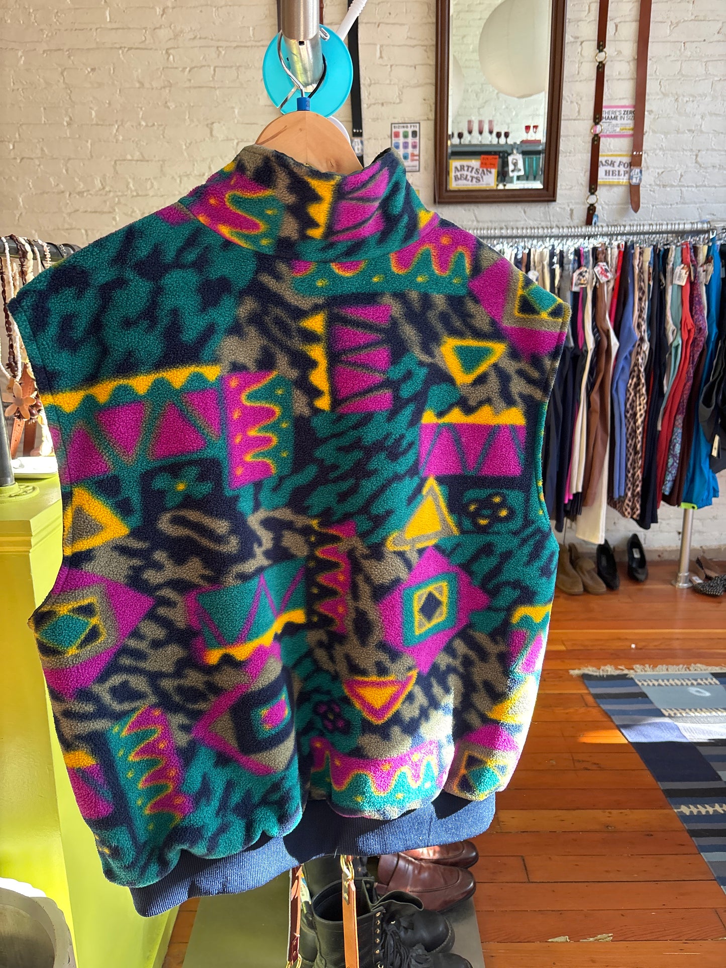size flex teal yellow fleece VINTAGE vest - reversible