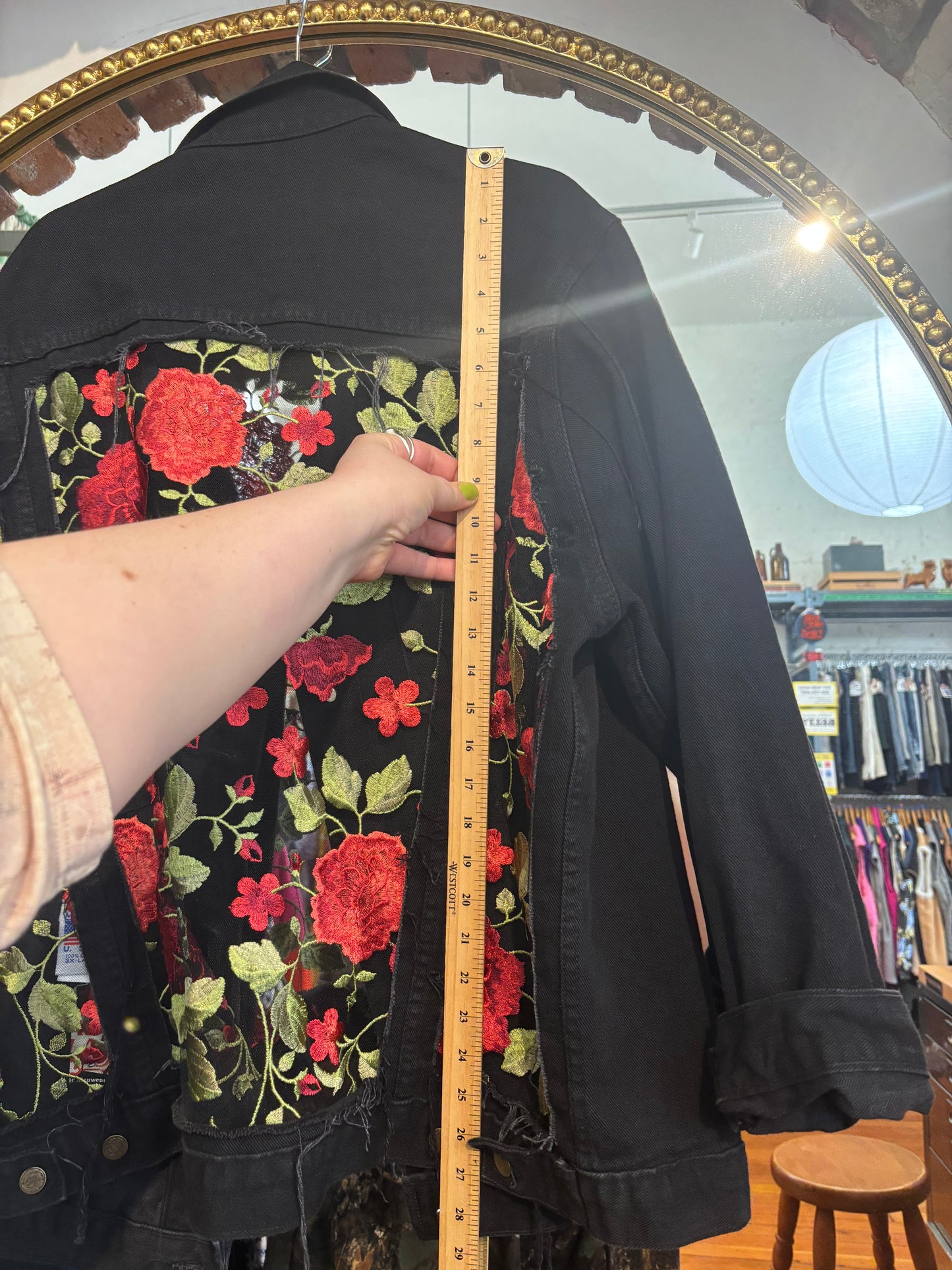 size 3XL black with rose mesh cutouts Dragon Denim jacket - jean