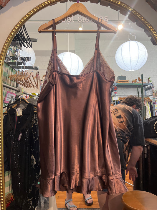 size 3X brown satin blue detail VINTAGE P Intimates dress - sex