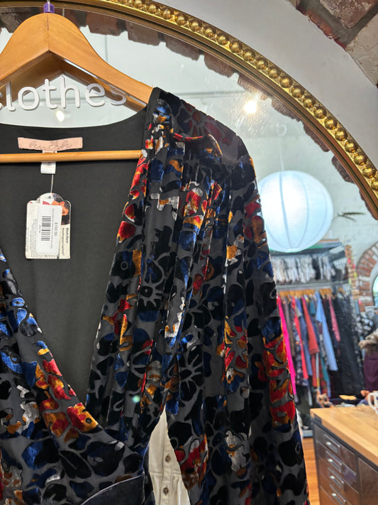 size 3X black red velvet burnout Hutch from Anthro dress - midi wrap