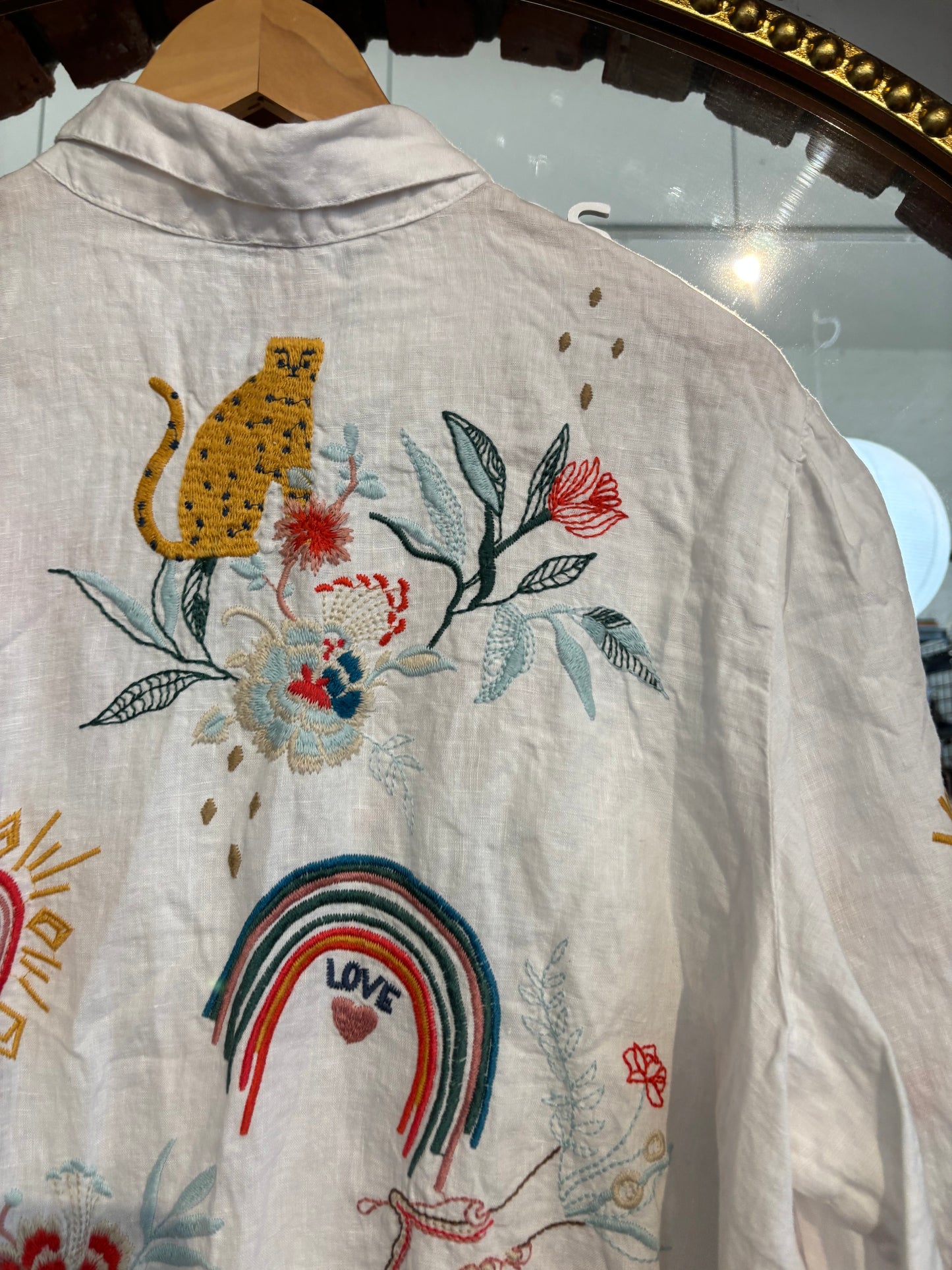 size XL white with embroidery Johnny Was top - button up