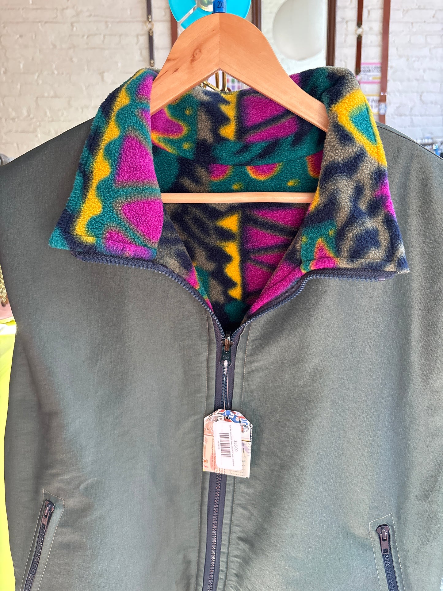 size flex teal yellow fleece VINTAGE vest - reversible