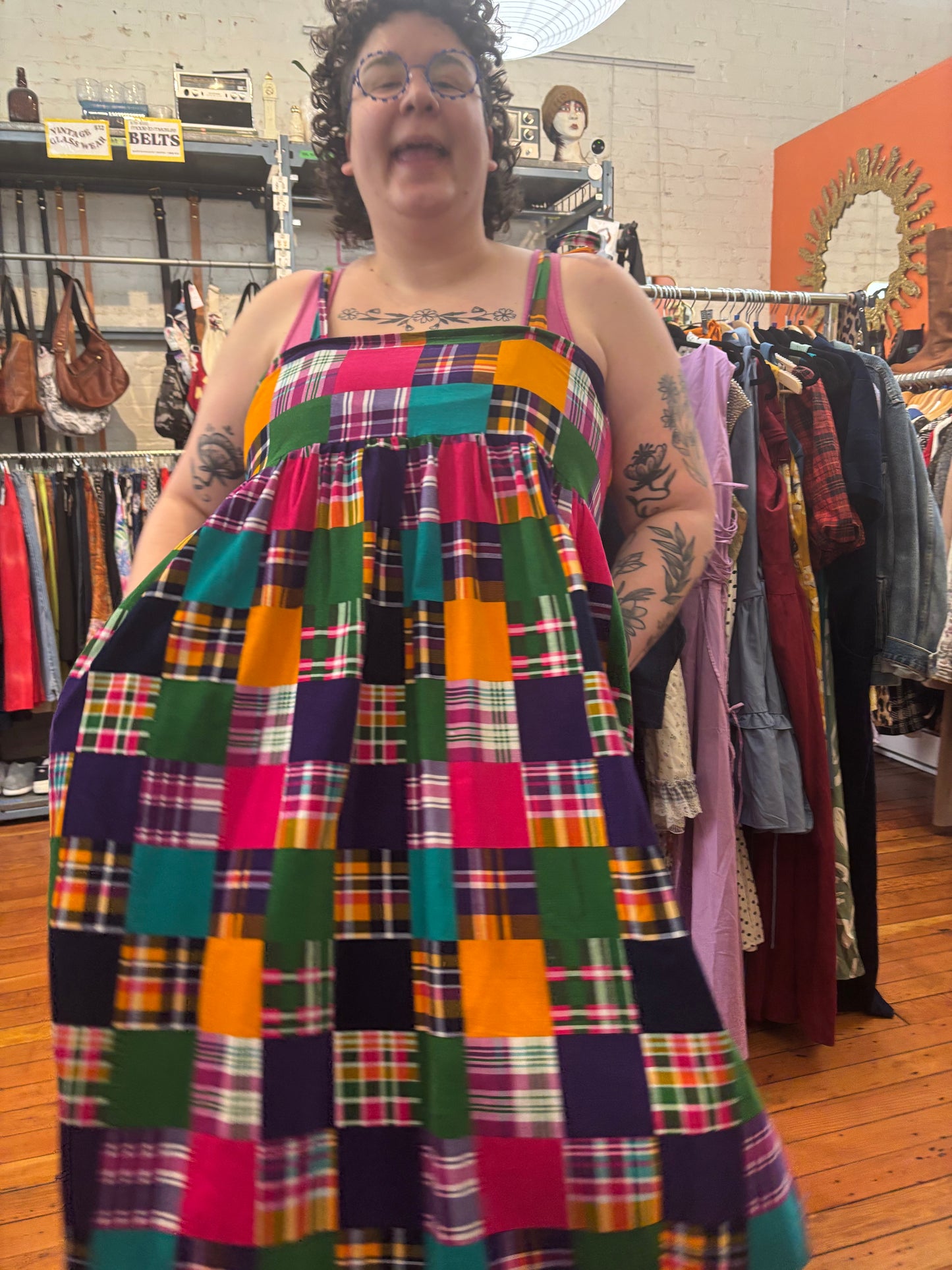 flex size pink orange patchworks Abbie Originals dress - tie straps
