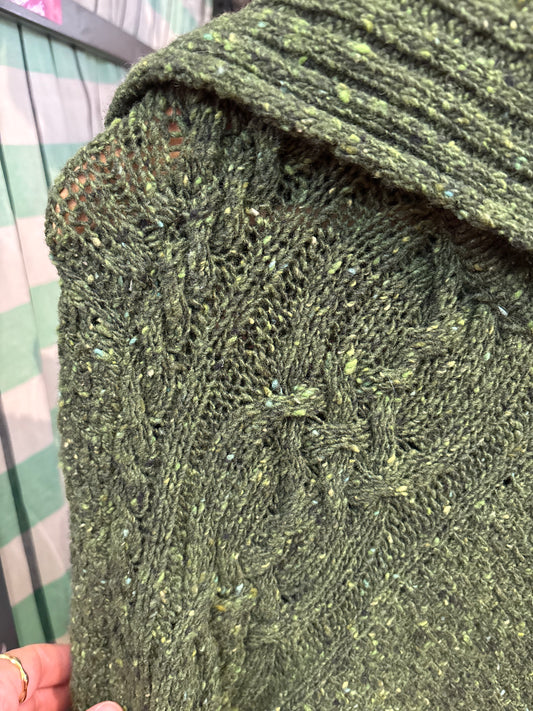 size L/XL - flex green merino wool VINTAGE Irelands Eye sweater shawl poncho