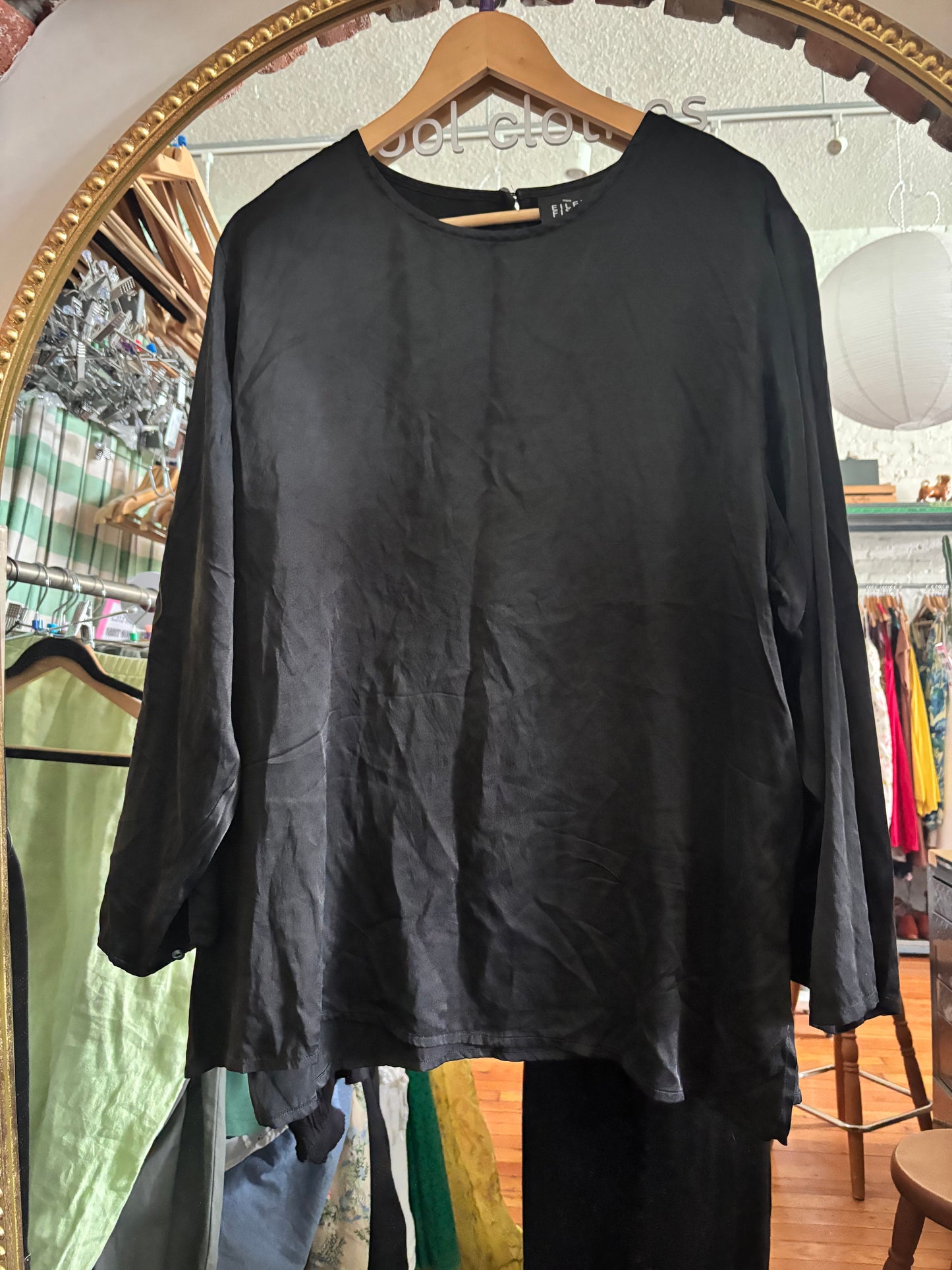 AS IS size 3X black silk Eileen Fischer top - boxy