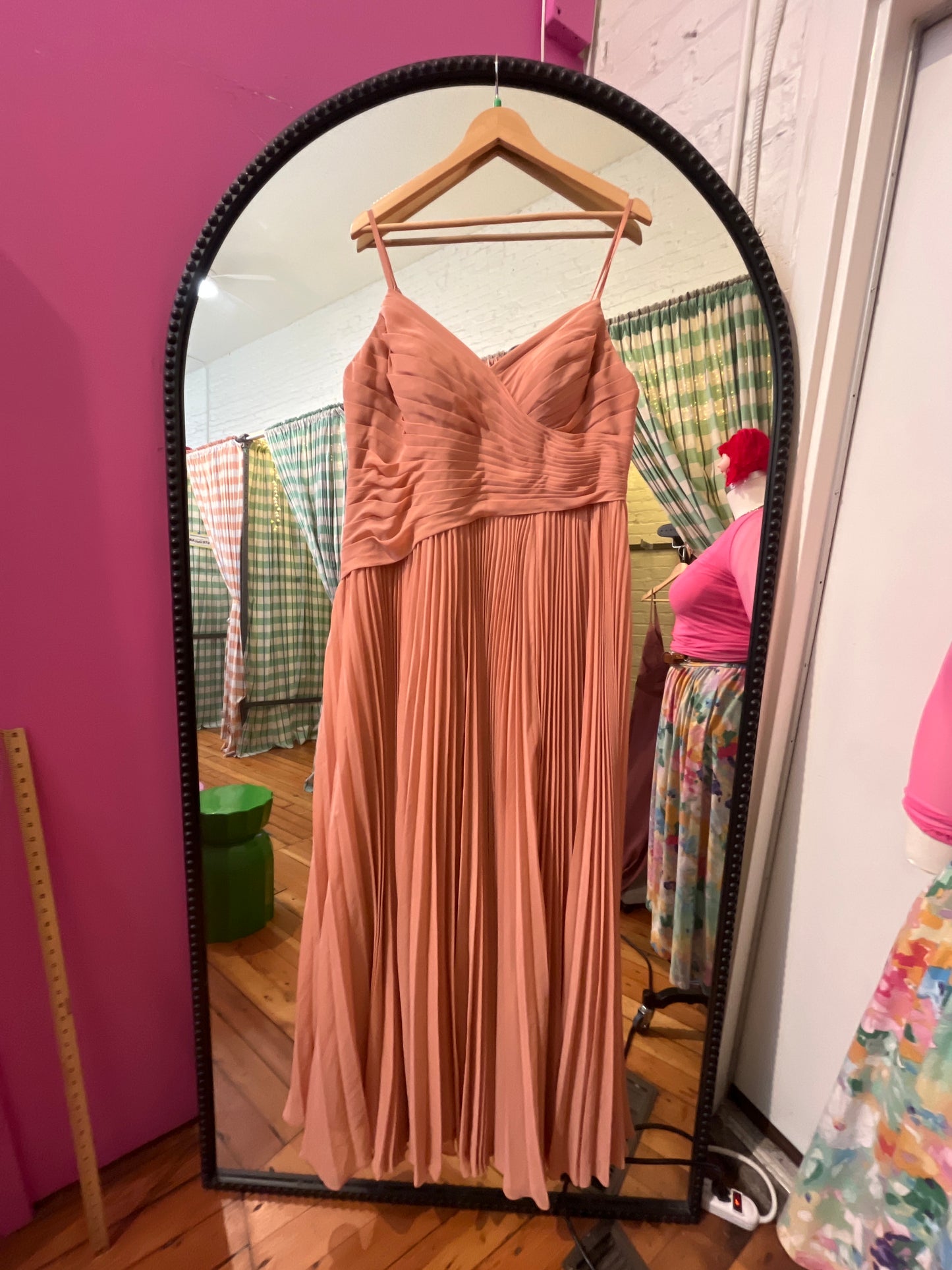 Azazie champagne rose cami straps long dress size 16