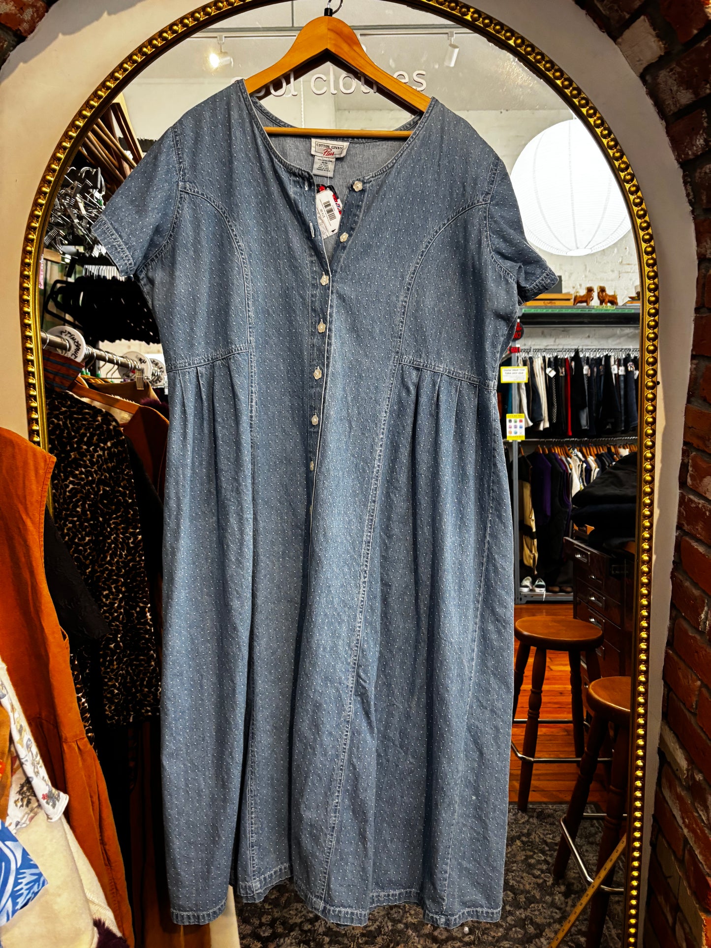 size M (1X) denim with dots and daisy buttons VINTAGE Cotton Ginny dress - long