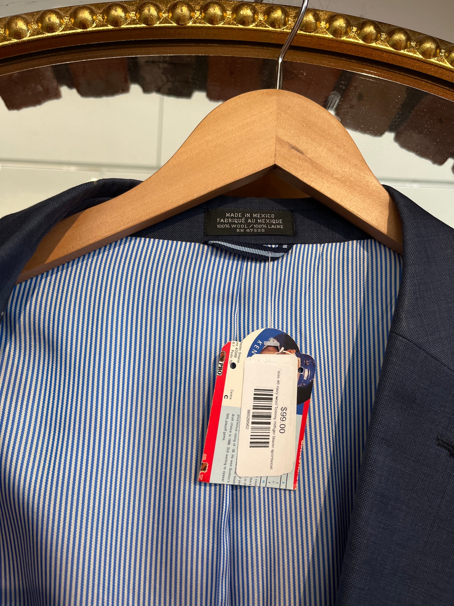 size 46 navy wool Tommy Hilfiger blazer sportscoat