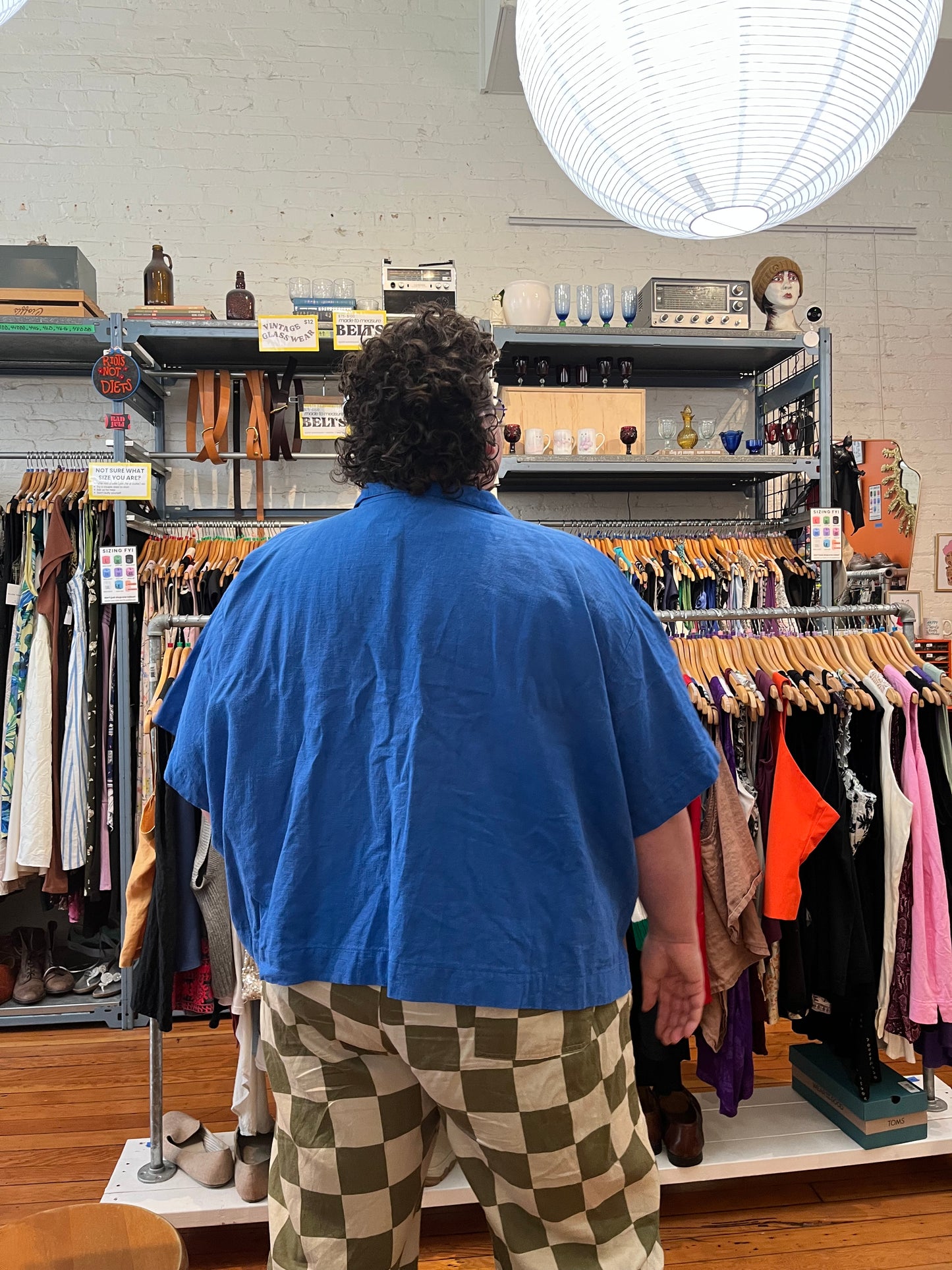 size OS+ cobalt LINEN Nettles Studio top - button up