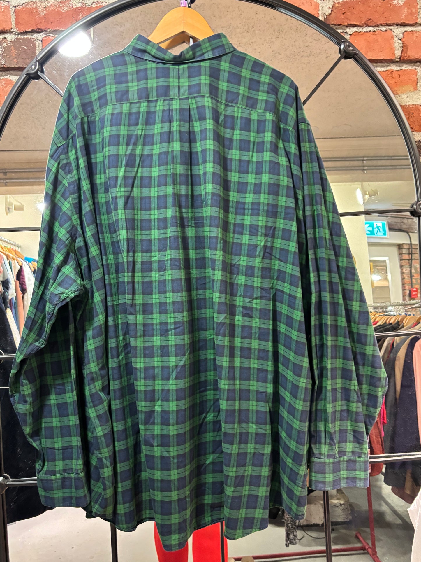 Size 4XB navy green plaid Ralph Lauren long - button up