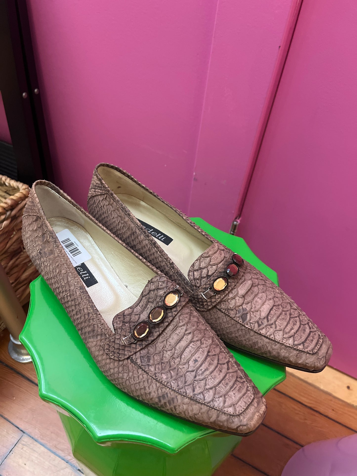 size 45 brown snake skin with jewls vintage Bladelli shoes - square heel